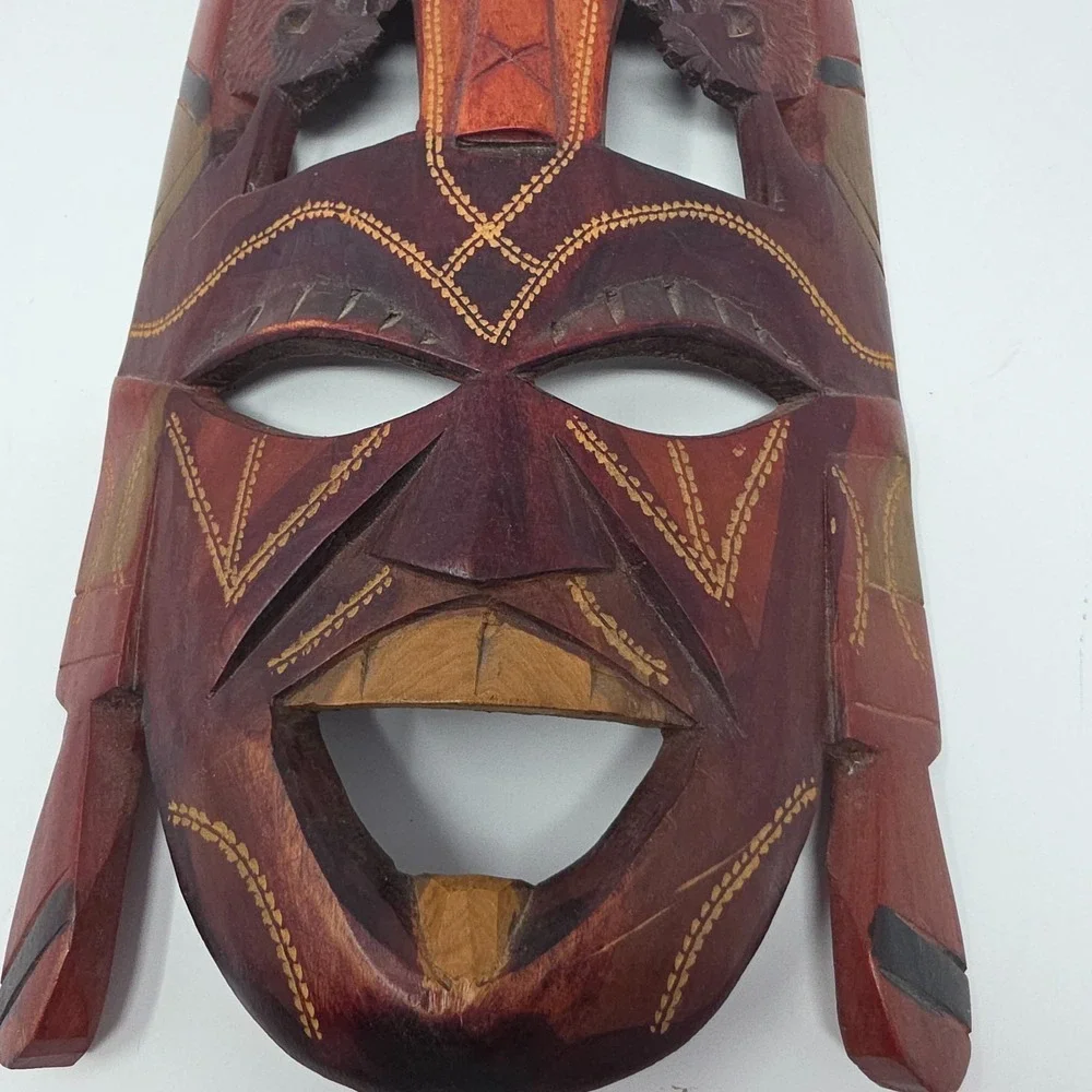 Hand Carved African Tribal Mask Made in Kenya Wood Wall Art Vintage